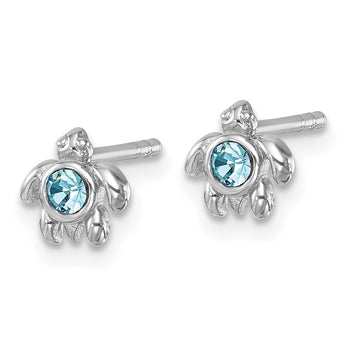 Sterling Silver Rhodium-Plated Crystal Inlay Tiny Turtle Earrings