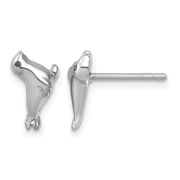 Sterling Silver Rhodium-plated Polished CZ Eye Sea Lion Post Earrings - Birthstone Company