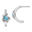 Sterling Silver Rhodium-plated Antiqued Crystal Turtle J-Hoop Earrings