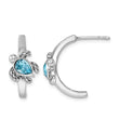 Sterling Silver Rhodium-plated Antiqued Crystal Turtle J-Hoop Earrings - Birthstone Company