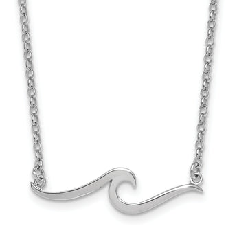 Sterling Silver Rhodium-plated Polished Wave 16 inch with a 2 inch extention Necklace