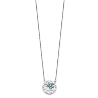 Sterling Silver Rhodium-plated Antiqued Crystal Sliding Turtle 15.5 inch with a 2 inch extention Necklace