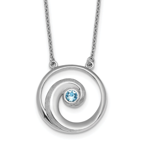 Sterling Silver Rhodium-plated Polished Crystal Wave 16 inch with a 2 inch extention Necklace