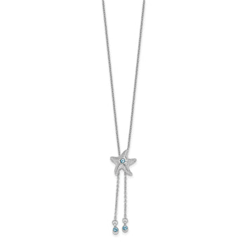 Sterling Silver Rhodium-Plated Polished and Textured Crystal Starfish Adjustable Necklace