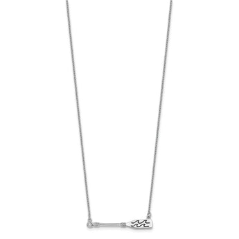 Sterling Silver Rhodium-Plated Polished & Antiqued Paddle 16 inch with a 2 inch extention Necklace