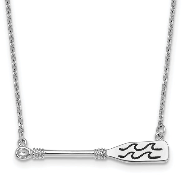 Sterling Silver Rhodium-Plated Polished & Antiqued Paddle 16 inch with a 2 inch extention Necklace
