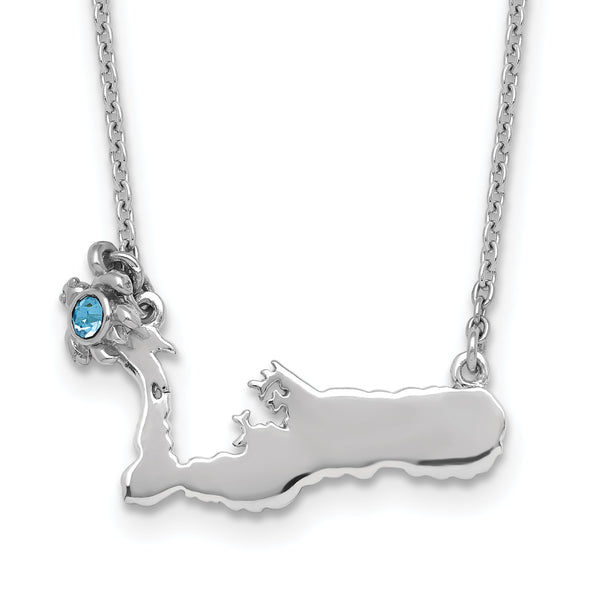 Sterling Silver Crystal Turtle Cayman Island 16 +1.75in Necklace