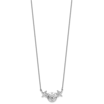 Sterling Silver Rhodium-Plated Polished Sand Dollar and Starfish 16.5 inch with a 2 inch extention Necklace
