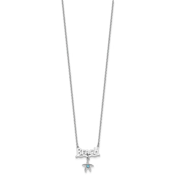 Sterling Silver Rhodium-plated Polished Crystal Starfish Beach 16 inch with a 2 inch extention Necklace