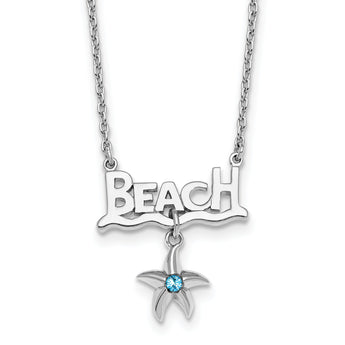 Sterling Silver Rhodium-plated Polished Crystal Starfish Beach 16 inch with a 2 inch extention Necklace