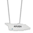 Sterling Silver Rhodium-Plated Aruba Map w/ Crystal 16 +2in Necklace