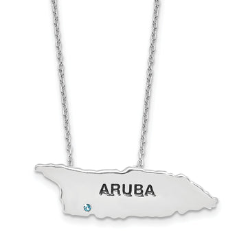 Sterling Silver Rhodium-Plated Aruba Map w/ Crystal 16 +2in Necklace
