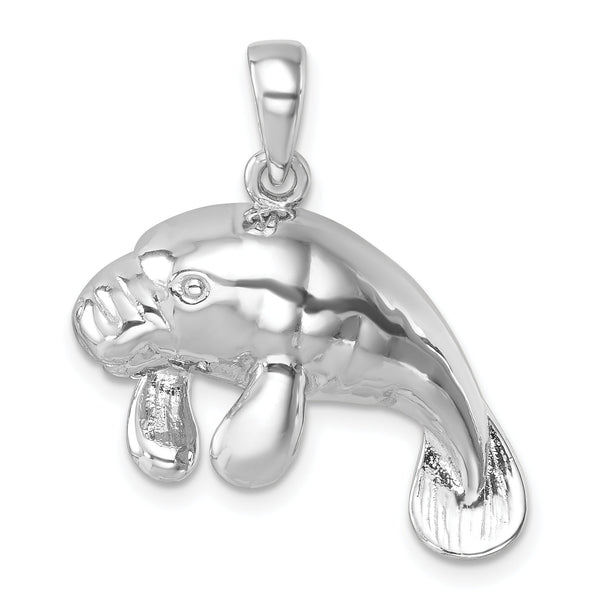 Sterling Silver Rhodium-Plated Medium Manatee Pendant
