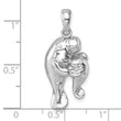 Sterling Silver Rhodium-plated Polished Manatee & Baby Pendant