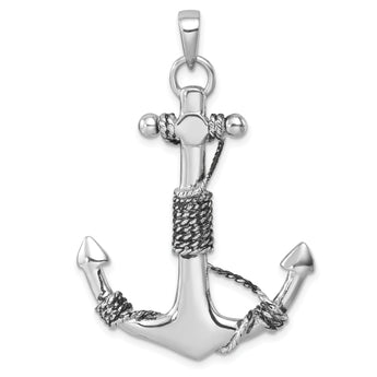 Sterling Silver Rhodium-Plated Polished Anchor Pendant