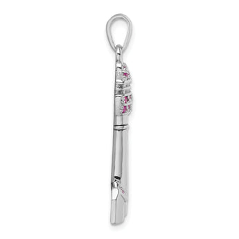 Sterling Silver Rhodium-Plated Polished CZ Cape May Lighthouse Pendant