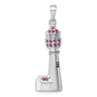 Sterling Silver Rhodium-Plated Polished CZ Cape May Lighthouse Pendant