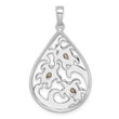 Sterling Silver Rhodium-plated Polished Triple Crystal Turtle Ocean Wave Pendant