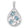 Sterling Silver Rhodium-plated Polished Triple Crystal Turtle Ocean Wave Pendant