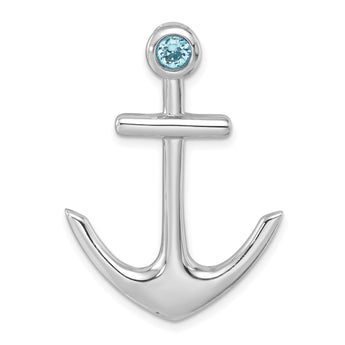Sterling Silver Rhodium-Plated Polished Crystal Anchor Pendant
