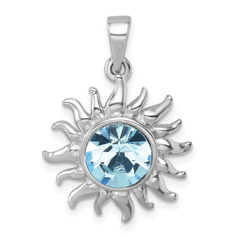 Sterling Silver Rhodium-Plated Polished Blue Crystal Sun Pendant