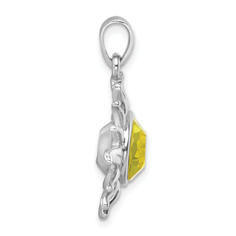 Sterling Silver Rhodium-Plated Polished Yellow Crystal Sun Pendant