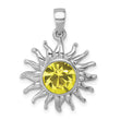 Sterling Silver Rhodium-Plated Polished Yellow Crystal Sun Pendant