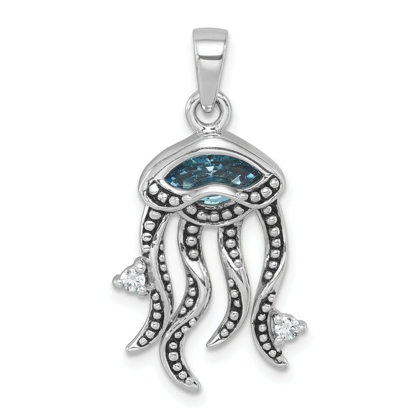 Sterling Silver Rhodium-plated Polished Crystal and CZ Jelly Fish Pendant