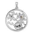 Sterling Silver Rhodium-plated Antiqued Round Crystal Sealife Pendant