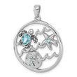 Sterling Silver Rhodium-plated Antiqued Round Crystal Sealife Pendant