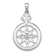 Sterling Silver Rhodium-plated Blue CZ Compass Rose with Small Anchor Pendant