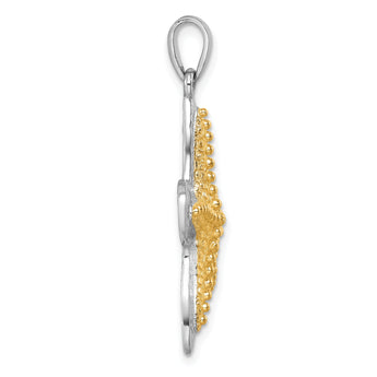 Sterling Silver Rhodium-plated Polished Gold-tone Star Fish Pendant