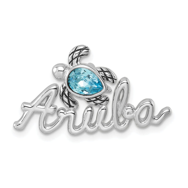 Sterling Silver Rhodium-Plated Blue Crystal Turtle Aruba Pendant