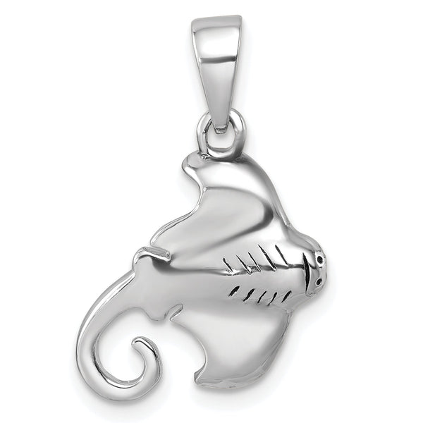 Sterling Silver Rhodium-plated Polished Cownose Stingray Pendant