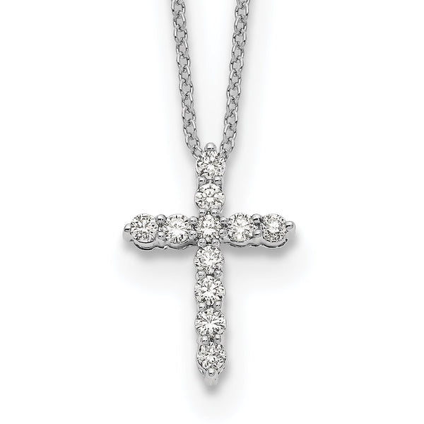 10k White Gold Diamond Cross 18 inch Necklace