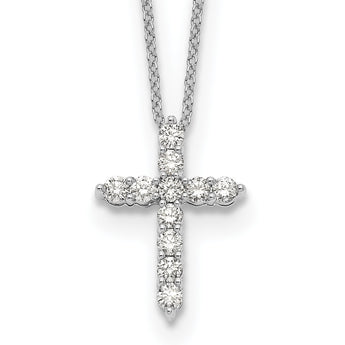14k White Gold 1/2 carat Lab Grown Diamond VS/SI+ G+ Complete 18 inch Cross Necklace - Birthstone Company