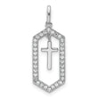 14K White Gold Polished Diamond Framed Dangle Cross Pendant