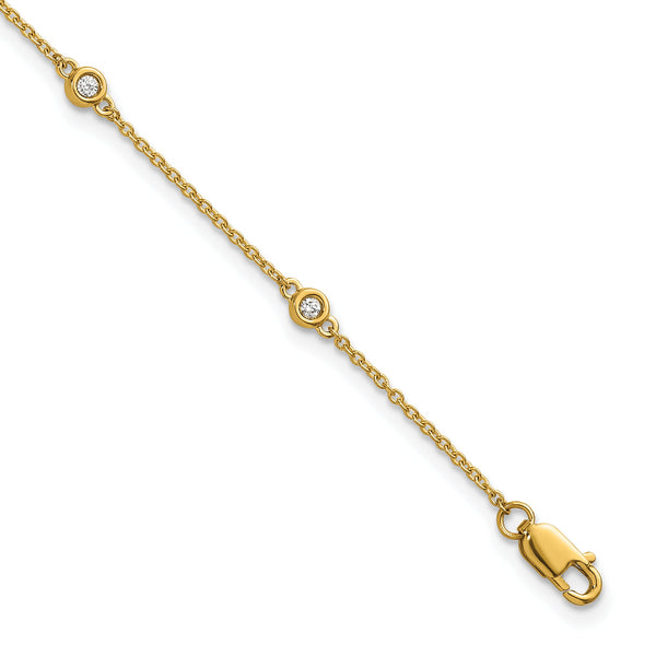 14k Complete 1/10 carat Bezel-set Diamond and Cable Chain 6-Station 7 inch Bracelet