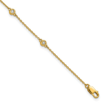 14k Complete 1/6 carat Bezel-set Diamond and Cable Chain 6-Station 7 inch Bracelet