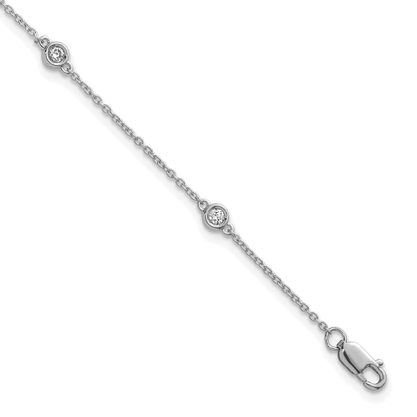 14k White Gold Complete 1/6 carat Bezel-set Diamond and Cable Chain 5-Station 7 inch Bracelet