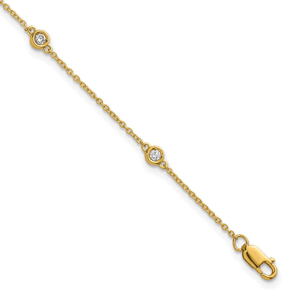 14k Complete 1/6 carat Bezel-set Diamond and Cable Chain 5-Station 7 inch Bracelet - Birthstone Company