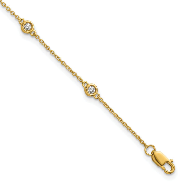 14k Complete 1/5 carat Bezel-set Diamond and Cable Chain 6-Station 7 inch Bracelet