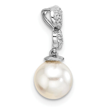 14K White Gold Polished 1/10 carat Diamond and White Freshwater Cultured Pearl Chain Slide - Birthstone Company