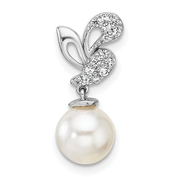 14K White Gold Polished 1/10 carat Diamond and White Freshwater Cultured Pearl Chain Slide - Birthstone Company