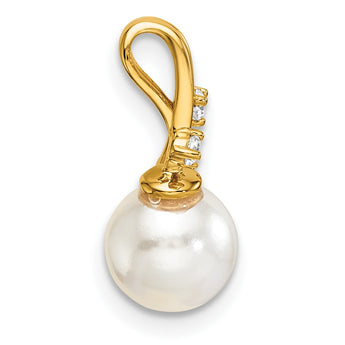 14K Polished 1/15 carat Diamond and White Freshwater Cultured Pearl Chain Slide - Birthstone Company