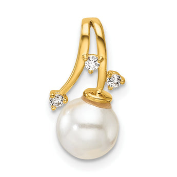 14K Polished 1/15 carat Diamond and White Freshwater Cultured Pearl Chain Slide - Birthstone Company