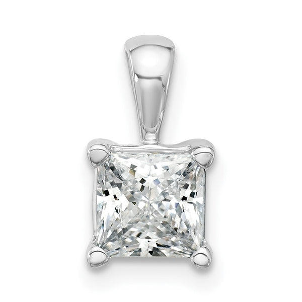 14k White Gold 1 1/2 carat Lab Grown Diamond VS+ F+ Princess Complete Four Prong Pendant - Birthstone Company