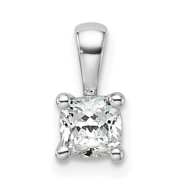 14k White Gold 1/2 carat Lab Grown Diamond VS+ F+ Cushion Complete Four Prong Pendant - Birthstone Company