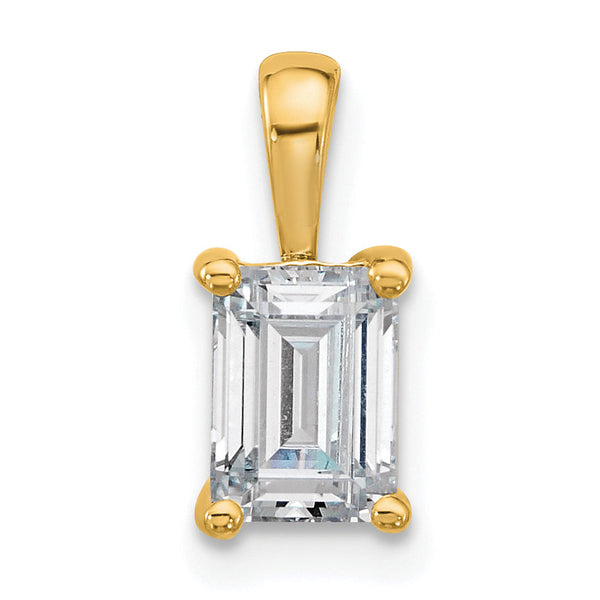 14k 1 carat Lab Grown Diamond VS+ F+ Emerald Complete Four Prong Pendant