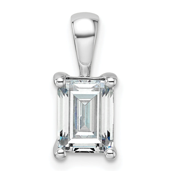 14k White Gold 1 1/2 carat Lab Grown Diamond VS+ F+ Emerald Complete Four Prong Pendant
